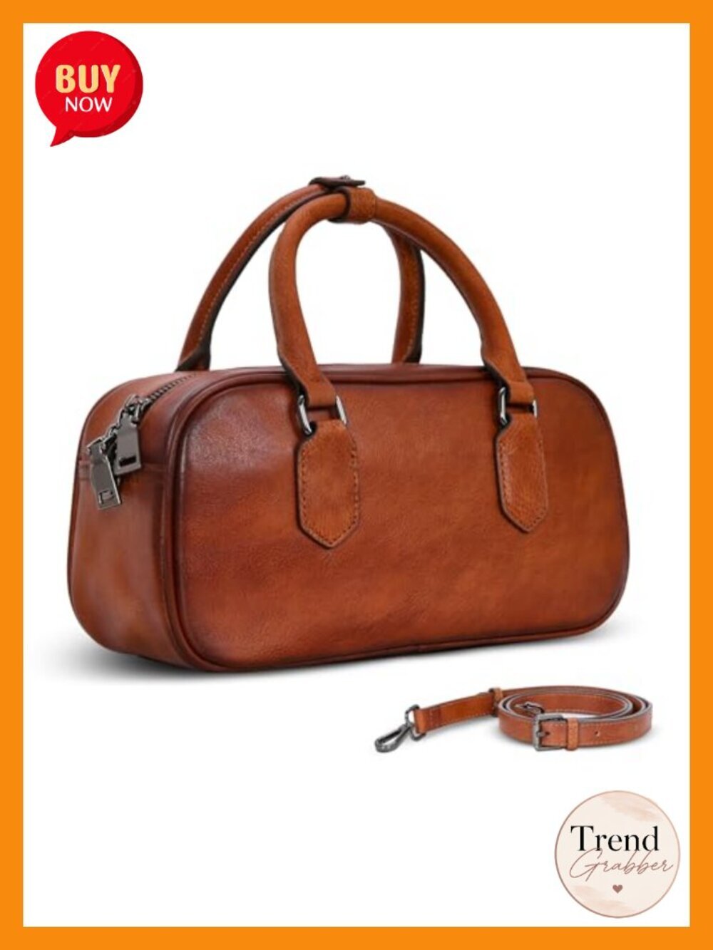 Genuine Leather Crossbody Barrel Bag with Adjustable Strap, Small Lightweight